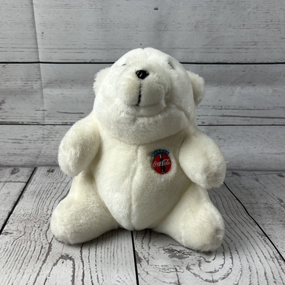 Vintage 1993 Coca-Cola Polar Bear 6.5" Stuffed Plush with Coca-Cola Button